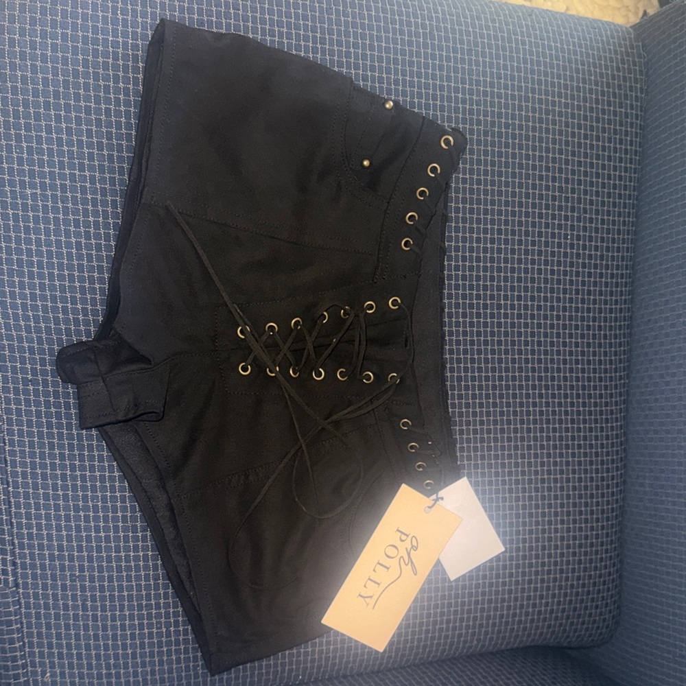 Oh Polly Black High Waist Lace-Up Shorts